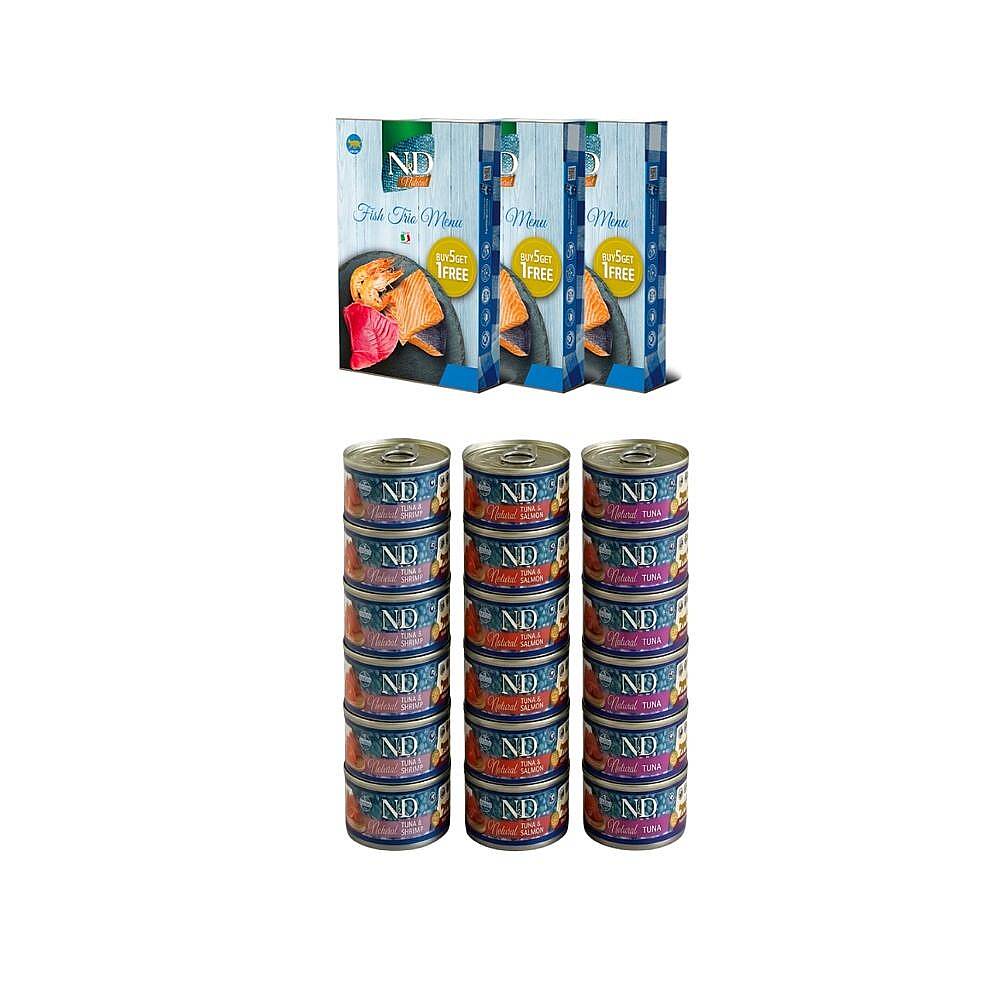 N & D ND Fish Trio Menü Natural Balıklı Yetişkin Kedi Konserve 3 lü Paket( 18X 70 gr) - 1