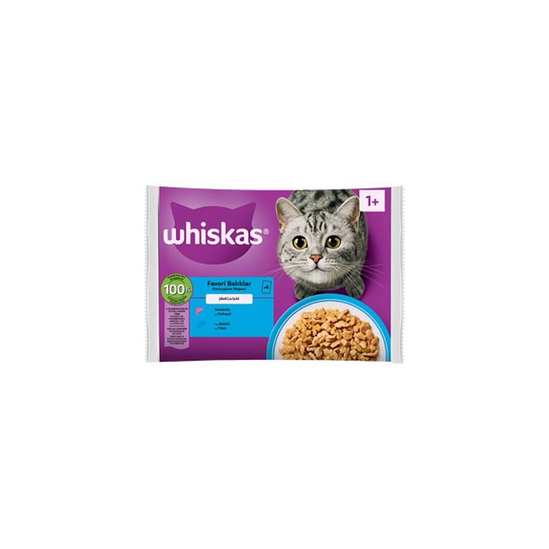 Whiskas Jöle içinde Ton Balıklı ve Somonlu Pouch Favori Balıklar 4x85 gr - 1